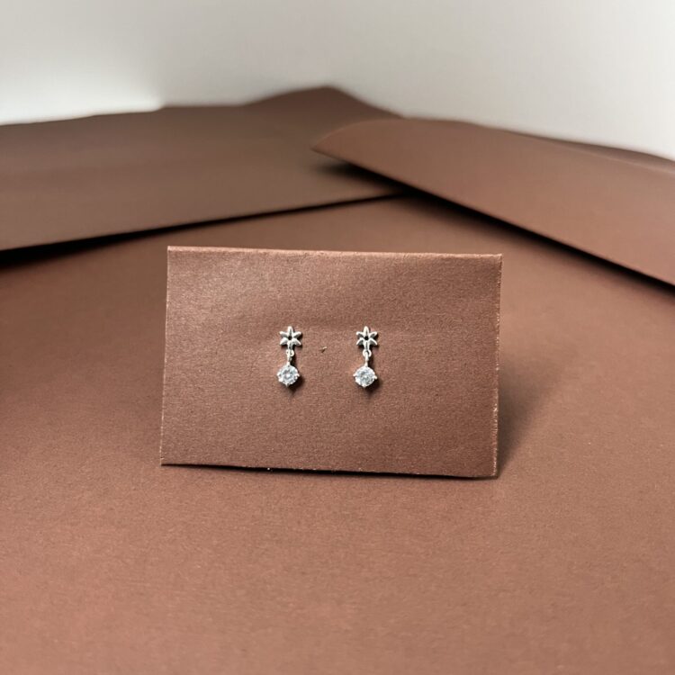 Delicate Floral Drop silver Diamond Earring